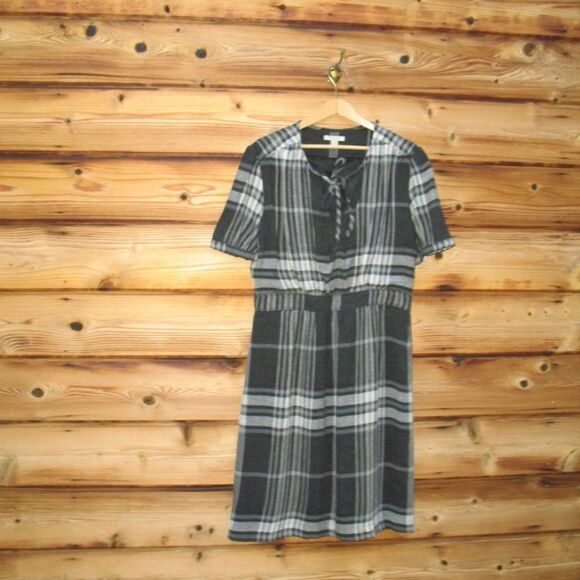 Burberry Brit Gray Check Crepe Wool Dress 12 - Picture 2 of 8